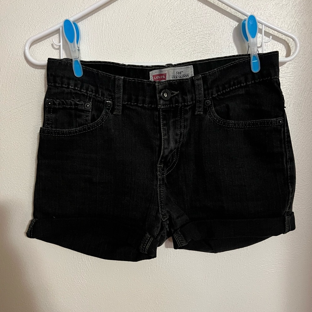 LEVI'S 510 Super Skinny Cuffed Shorts in Black Girls Size‎ 14 Regular